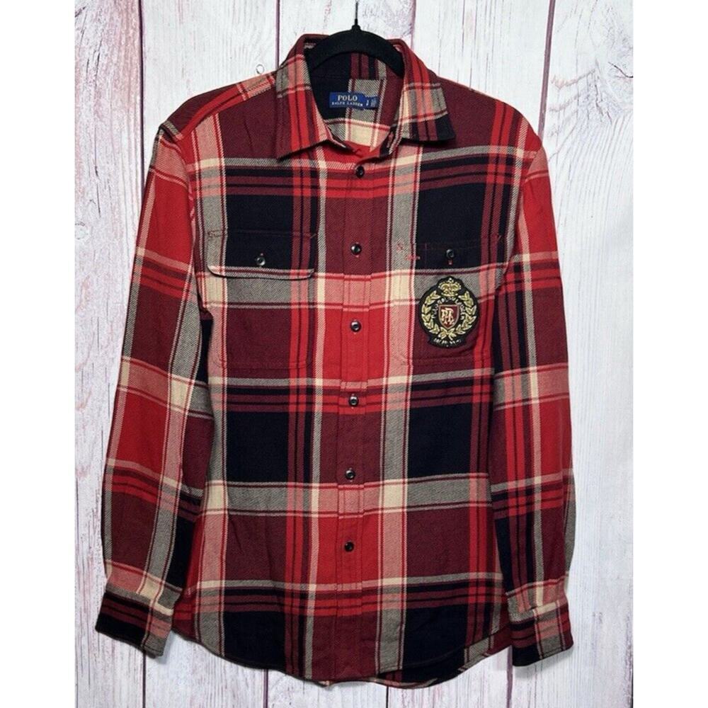 Polo Ralph Lauren Women's Tartan Plaid Fleece Button Up Shirt Black Red White SP